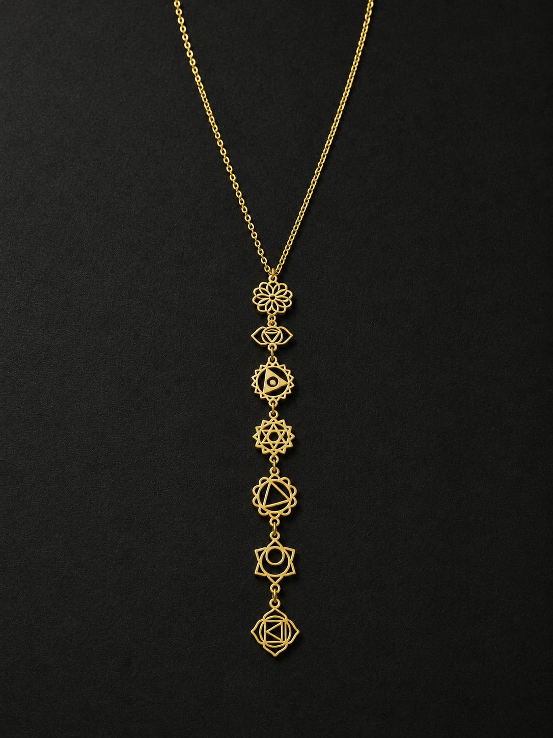 Collar Chakras de Acero Inoxidable Dorado - Imagen 2