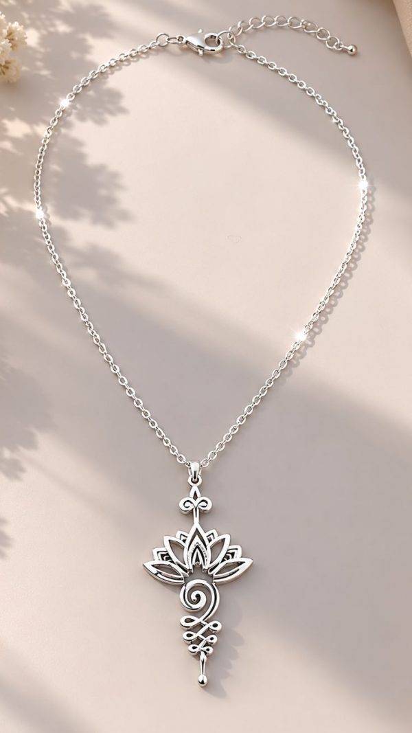 Collar de acero con colgante de flor de loto y unalome